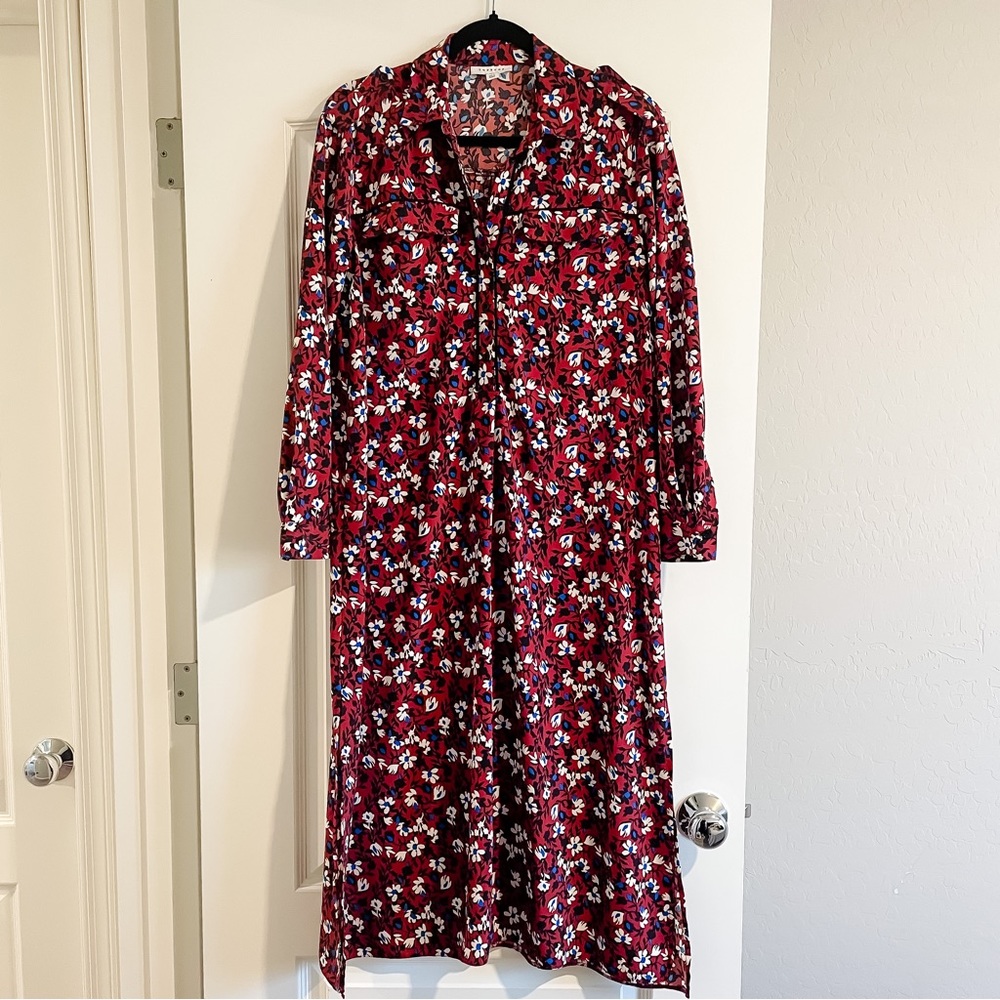 TOPSHOP red floral long sleeve shirt dress